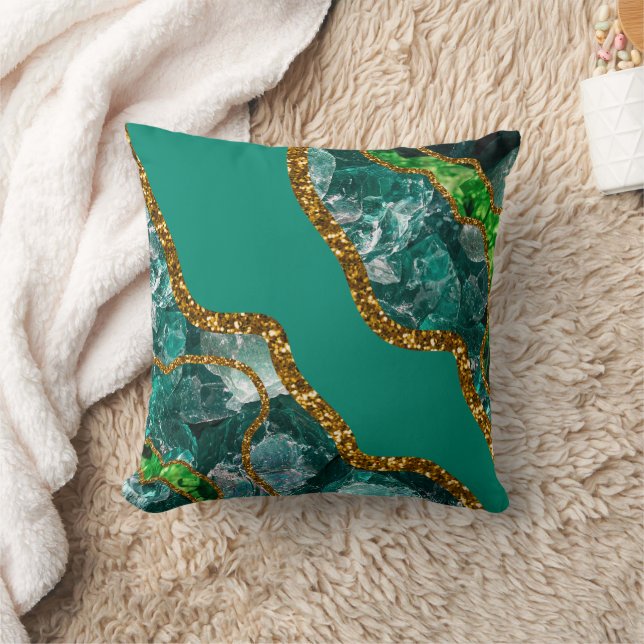 Smaragdgroen & Goud Agaat Geode Glitters Kussen (Deken)