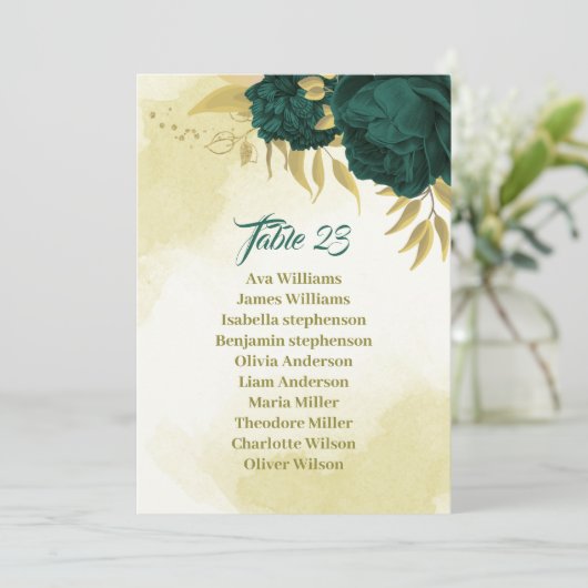 Smaragdgroen goud bloemen zitkaart kaart (Staand voorkant)