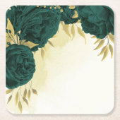 Smaragdgroen goud bloemenbruiloft kartonnen onderzetters (Voorkant)
