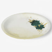 Smaragdgroen goud bloemenbruiloft papieren bordje (Gekanteld)