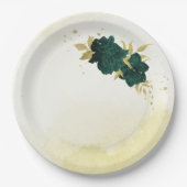 Smaragdgroen goud bloemenbruiloft papieren bordje (Voorkant)
