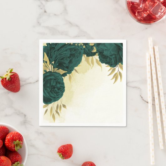 Smaragdgroen goud bloemenbruiloft servet (Insitu)