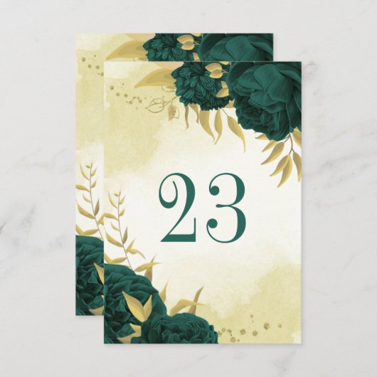 Smaragdgroen goud bloementafelnummer kaart (Voorkant / Achterkant)