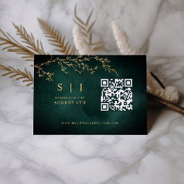 Smaragdgroen & Goud Botanische QR Code Bruiloft RSVP Kaartje