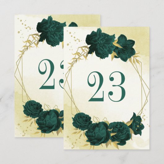 Smaragdgroen goud botanische tafel nummer kaart (Voorkant / Achterkant)