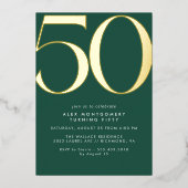 Smaragdgroen + goud | Cool Modern 50ste verjaardag Folie Uitnodiging (Voorkant)