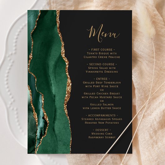 Smaragdgroen Goud Donker Trouwmenu Menu