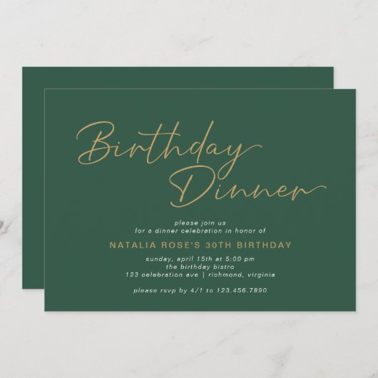 Smaragdgroen & Goud | Elegant verjaardagsdiner Kaart (Voorkant / Achterkant)