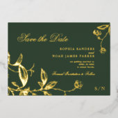 Smaragdgroen goud elegante bruiloft sparen de datu folie uitnodiging (Voorkant)