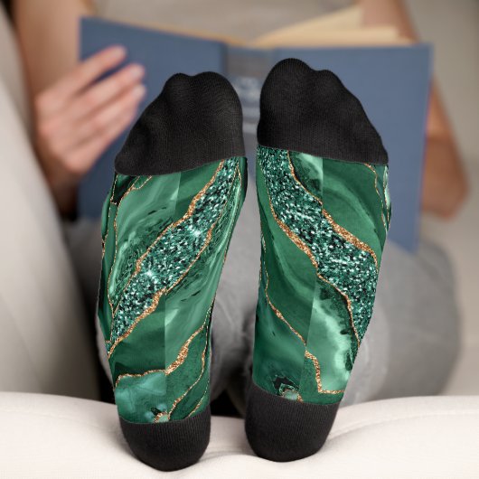 Smaragdgroen Goud Glitter Marmeren Sokken (Onderkant)