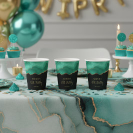 Smaragdgroen Goud Glitter Waterverf Marmer Papieren Bekers