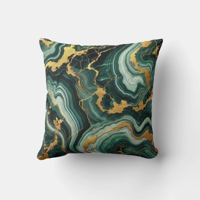 Smaragdgroen & Goud Marmer Look Glam Bruiloft  Kussen (Achterkant)