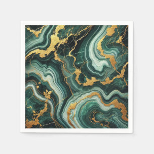 Smaragdgroen & Goud Marmer Look Glamour Bruiloft Servet