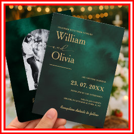 Smaragdgroen & Goud Modern Elegant FOTO Huwelijk Kaart