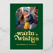 Smaragdgroen & Goud Modern Retro Kerst Foto Folie Feestdagenkaart (Voorkant)