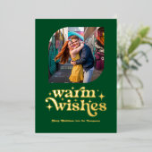 Smaragdgroen & Goud Modern Retro Kerst Foto Folie Feestdagenkaart (Staand Voorkant)