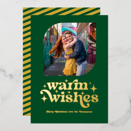 Smaragdgroen & Goud Modern Retro Kerst Foto Folie Feestdagenkaart