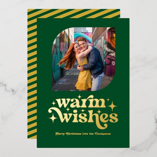 Smaragdgroen & Goud Modern Retro Kerst Foto Folie Feestdagenkaart (Voorkant / Achterkant)