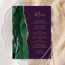 Smaragdgroen Goud Paars Trouwmenu Menu