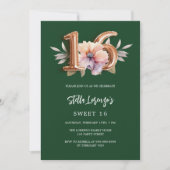 Smaragdgroen goud perzik bloemenzoet 16 luxe kaart (Voorkant)