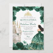 Smaragdgroen goud tiara prinses quinceañera kaart (Voorkant)
