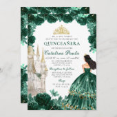 Smaragdgroen goud tiara prinses quinceañera kaart (Voorkant / Achterkant)