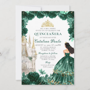 Smaragdgroen goud tiara prinses quinceañera kaart