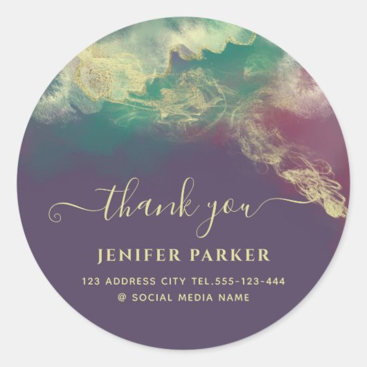 Smaragdgroen goud waterverf script dank je wel ronde sticker (Voorkant)