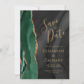 Smaragdgroen Goud Zwart Aquarel Agate Save The Date (Voorkant)