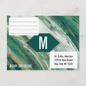 Smaragdgroen Gouden Abstract Agate Marmer RSVP Uitnodiging Briefkaart (Achterkant)