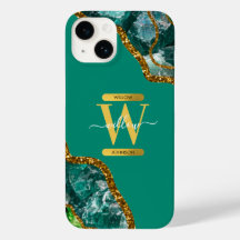 Smaragdgroen & Gouden Agaat Geode Monogram