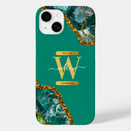 Smaragdgroen & Gouden Agaat Geode Monogram Case-Mate iPhone 14 Hoesje