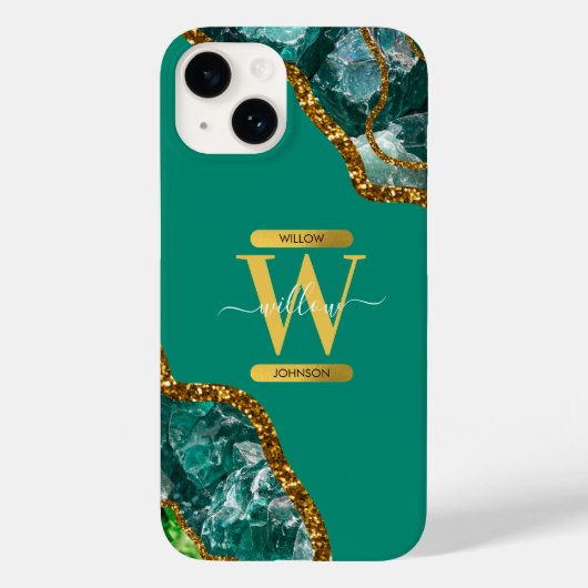 Smaragdgroen & Gouden Agaat Geode Monogram Case-Mate iPhone Case (Achterkant)