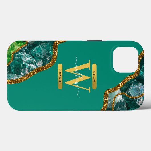Smaragdgroen & Gouden Agaat Geode Monogram Case-Mate iPhone Case (Achterkant (horizontaal))