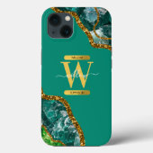 Smaragdgroen & Gouden Agaat Geode Monogram Case-Mate iPhone Case (Achterkant)