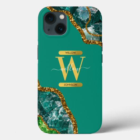Smaragdgroen & Gouden Agaat Geode Monogram Case-Mate iPhone Case (Achterkant)
