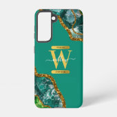 Smaragdgroen & Gouden Agaat Geode Monogram Samsung Galaxy Hoesje (Achterkant)
