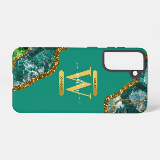 Smaragdgroen & Gouden Agaat Geode Monogram Samsung Galaxy Hoesje (Achterkant horizontaal)