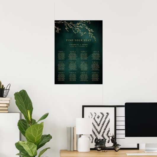 Smaragdgroen & Gouden Botanische Zitgrafiek Poster (Thuiskantoor)