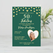 Smaragdgroen & Gouden Foto 50ste Verjaardag Kaart (Staand voorkant)