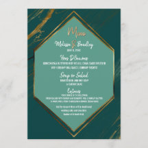 Smaragdgroen Gouden Geometrisch Marmeren Trouwmenu