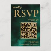 Smaragdgroen & Gouden Huwelijks QR Code RSVP Informatiekaartje (Voorkant)