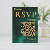 Smaragdgroen & Gouden Huwelijks QR Code RSVP Informatiekaartje (Staand voorkant)