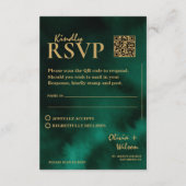 Smaragdgroen & Gouden Huwelijks QR Code RSVP Informatiekaartje (Achterkant)