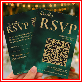 Smaragdgroen & Gouden Huwelijks QR Code RSVP Informatiekaartje