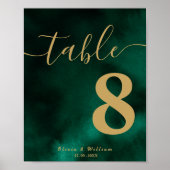 Smaragdgroen & Gouden Huwelijkstafel Nummer Poster (Voorkant)
