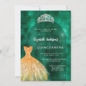 Smaragdgroen gouden jurk tiara Quinceanera luxe Kaart (Voorkant)