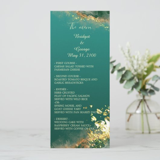 Smaragdgroen gouden juweel bruiloft programma & me programmakaart (Staand voorkant)