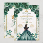 Smaragdgroen & Gouden Kroon Mis Quince Vlinder Kaart (Voorkant / Achterkant)