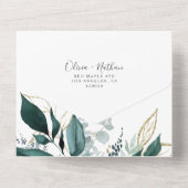 Smaragdgroen | Gouden Leaf Bruiloft Alles In Een All In One Uitnodiging (Achterkant)